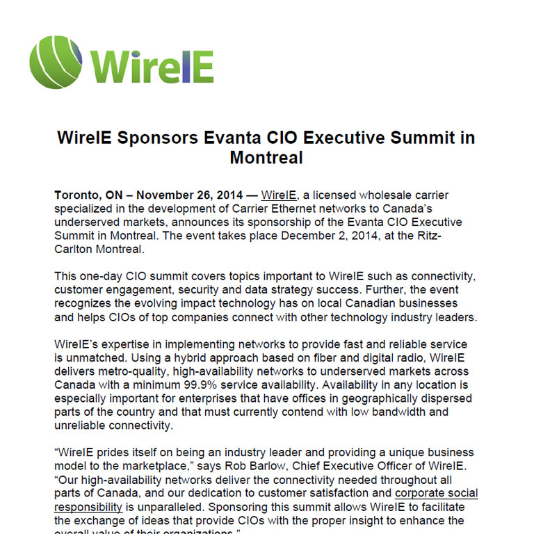WireIE Sponsors Evanta CIO Executive Summit in Montreal